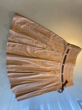 Ojay Kilt Like Pleated Tan Skirt Side Zipper Knee Length A-Line Like NEW